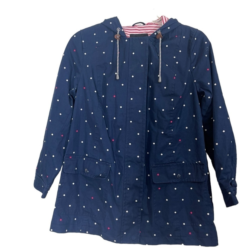 Talbots rain resistant hooded, polka dot jacket. Size medium GUC